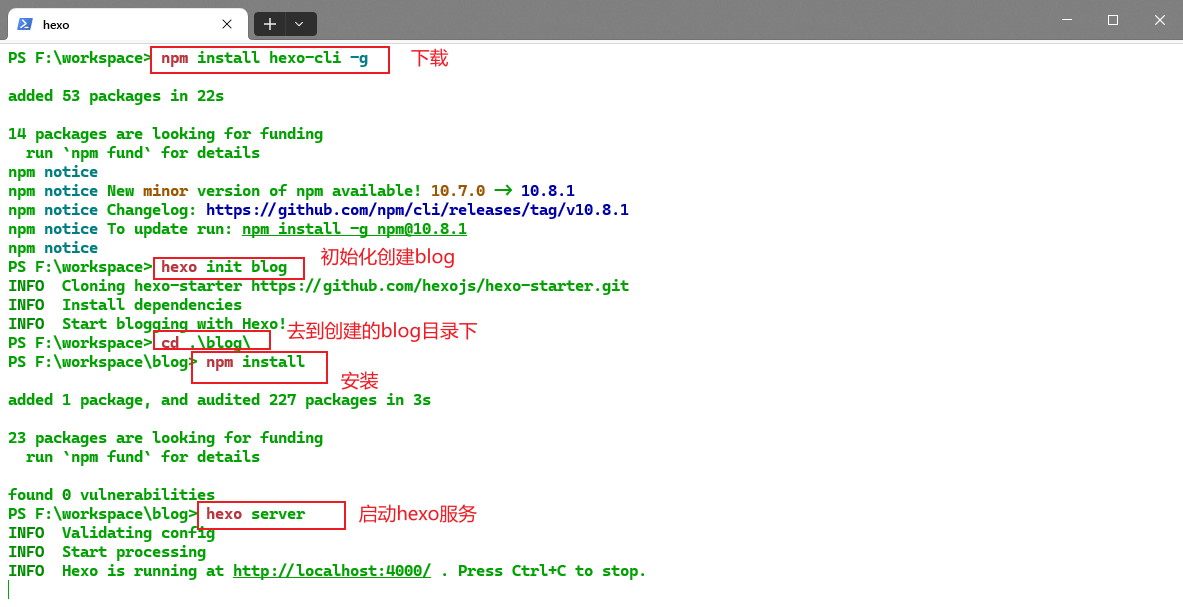 cmd install hexo