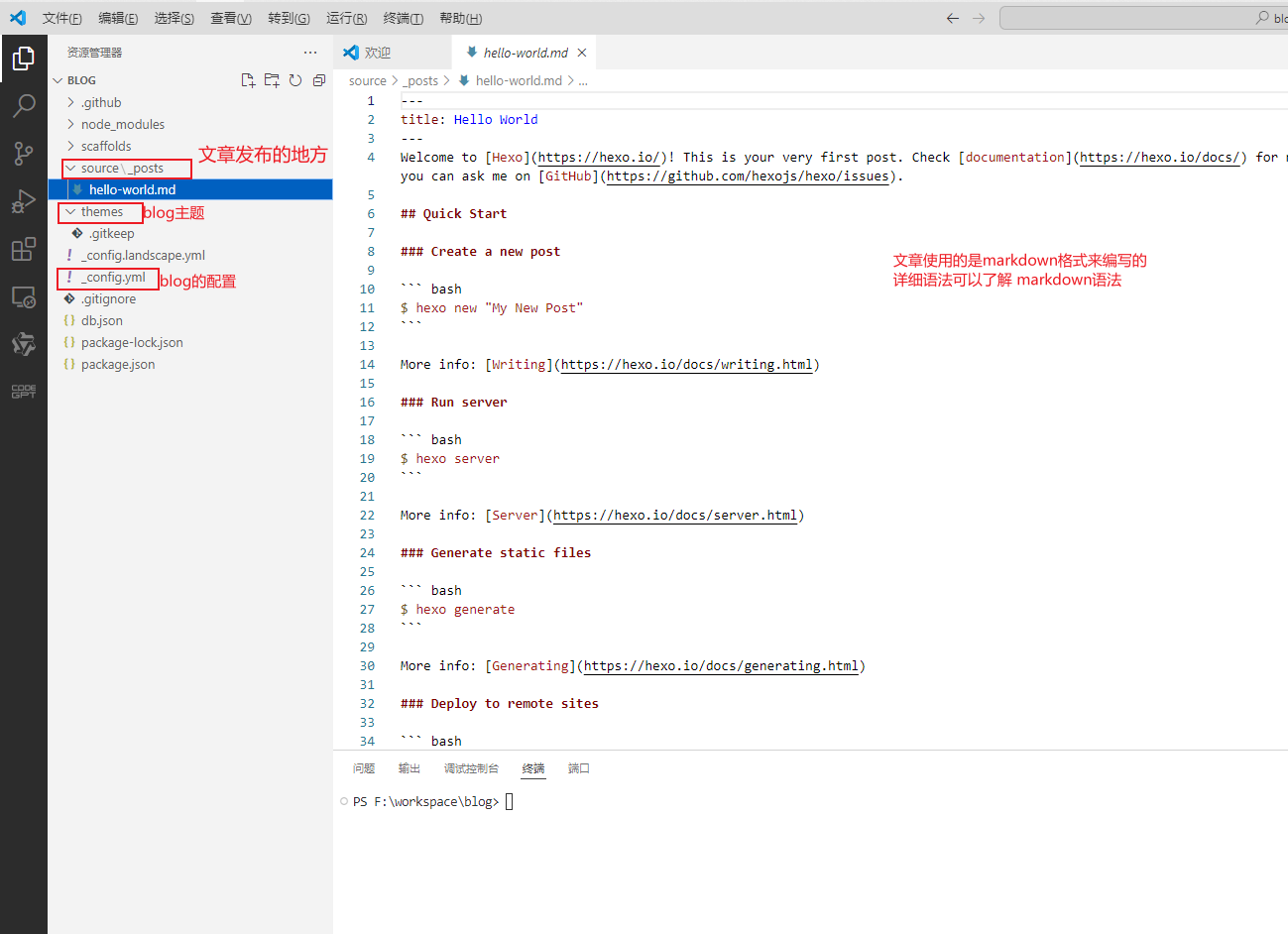 vscode open blog file
